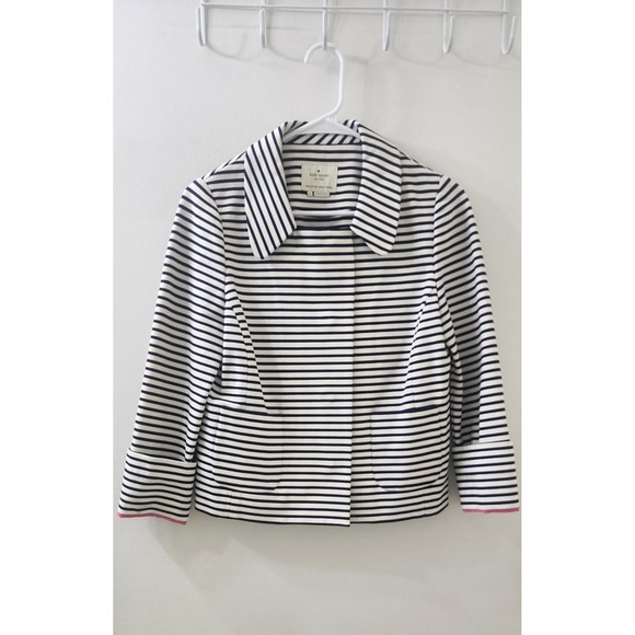 kate spade Jackets & Blazers - Kate Spade New York Striped Navy White Pink Trim Snap Front Jacket Womens Small